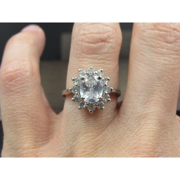 Size 6.5 Sterling Silver Chunky Cluster Clear CZ Band Ring Vintage Statement - Picture 3 of 8